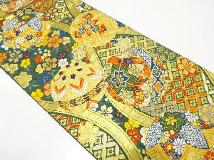 草木染　鞠に枝垂れ桜・古典柄模様織り出し　振袖用袋帯